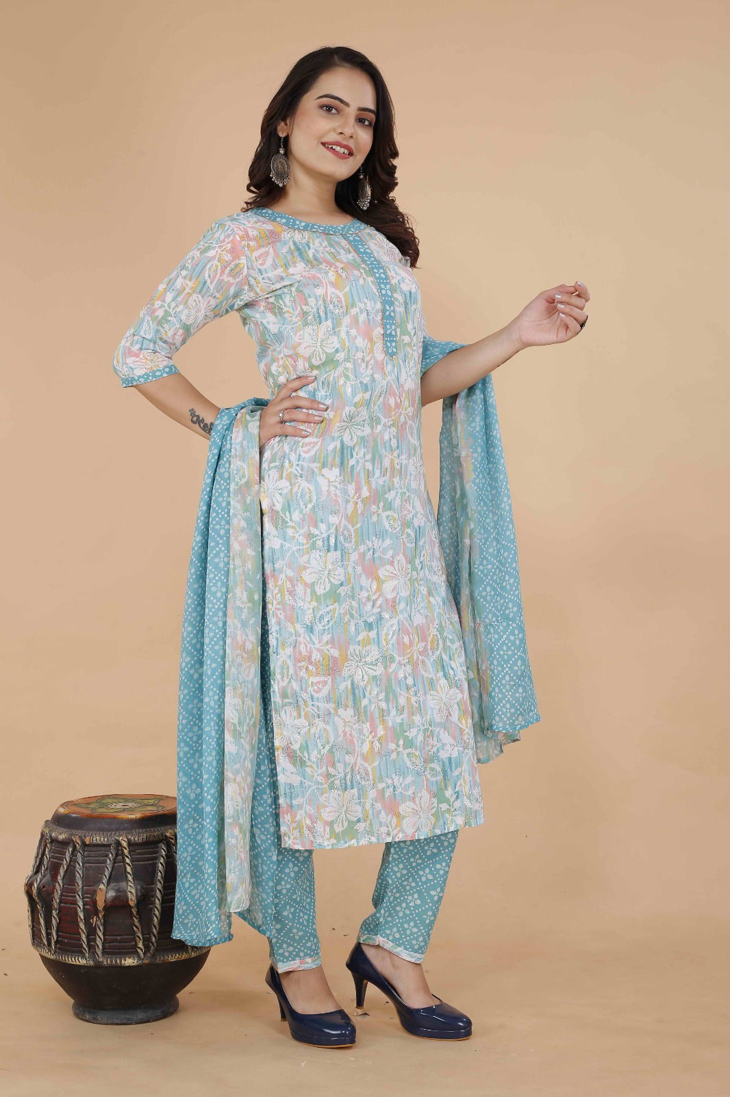 Shamal Printed Cotton Kurti With Bottom Dupatta Wholesale Market In Surat